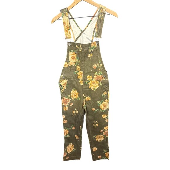 WE The Free Sz 25 Floral Patterned Olive Green Denim Overalls For Women - Picture 2 of 7